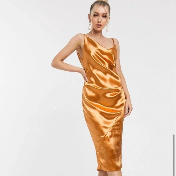 ASOS | Dresses | Rustgold Colored Satin Midi Dress Nwot | Poshmark